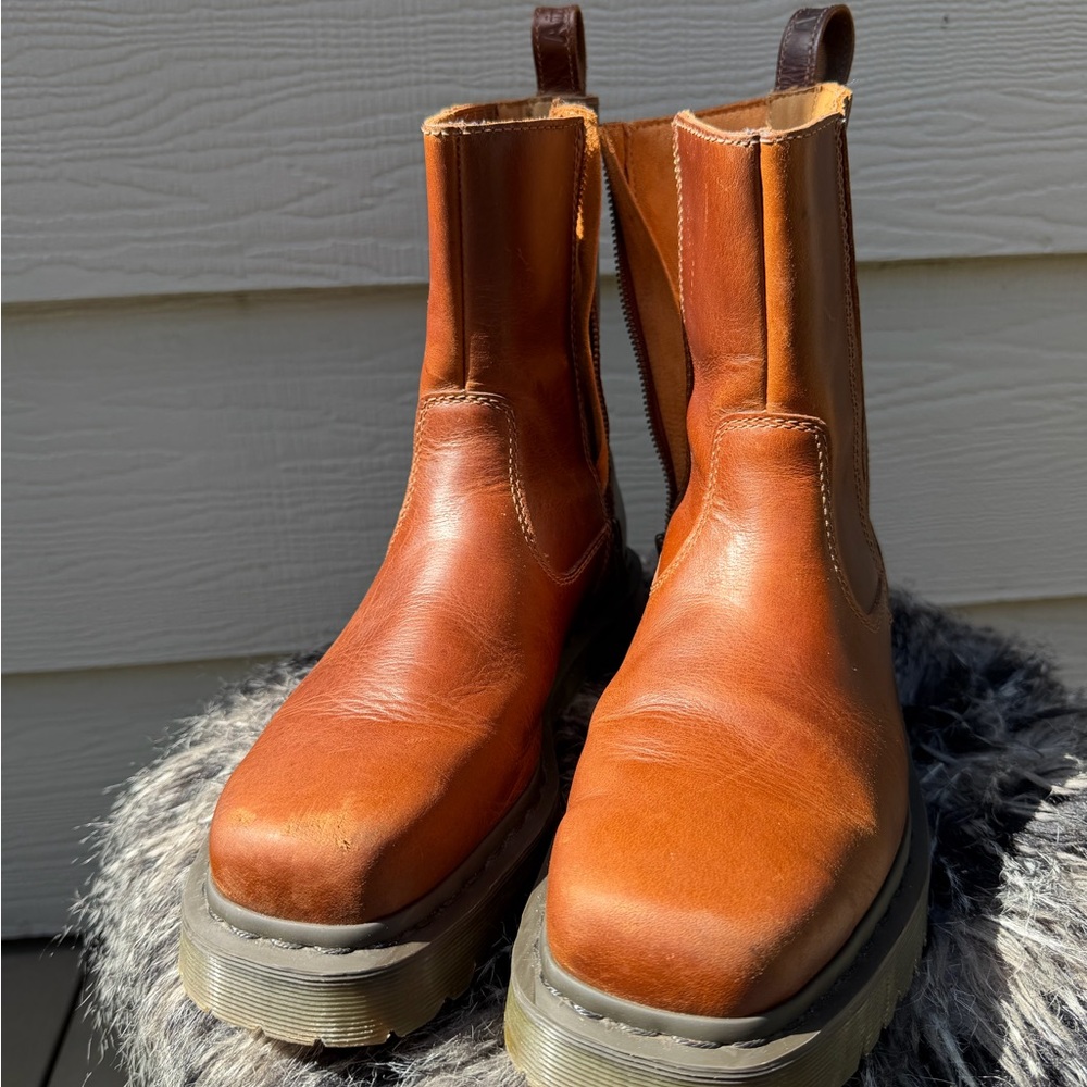 Dr. Martens Brown Leather Platform Chelsea Boots - Picture 2 of 13